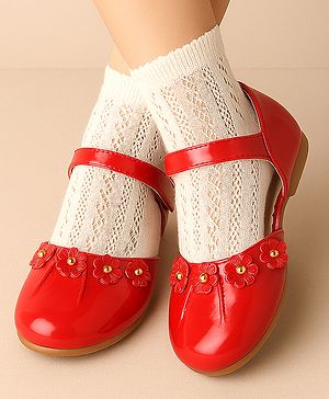 Cute Walk by Babyhug Ballerina with Velcro Closure &  Floral Applique - Red