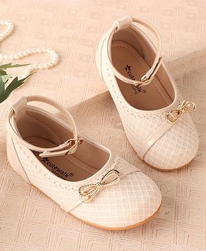 Cute Walk by Babyhug Ballerina Shoes with Bow Applique & Buckled Closure - Beige