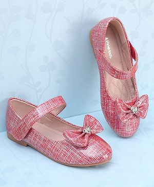 Pine Kids Ballerinas with Velcro Closure & Bow Applique - Red
