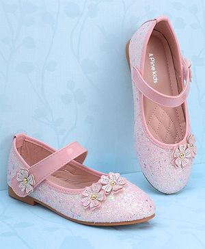 Pine Kids Velcro Closure Ballerina With Floral Applique - Pink