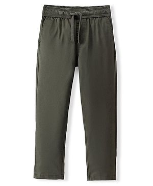 Pine Kids Cotton Elastane Woven Full Length Solid Colour Trousers - Olive