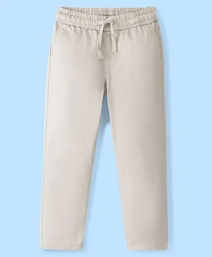 Pine Kids Cotton Elastane Woven Full Length Solid Color Trouser - Beige