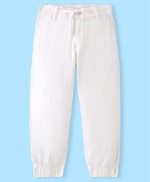 Pine Kids Cotton Elastane  Woven Full Length Comfort Fit Solid Colour Trouser With Stretch - White