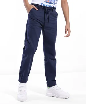 Pine Kids Cotton Woven Full Length Comfort Fit Solid With Stretch Lounge Pants  - Navy Blue