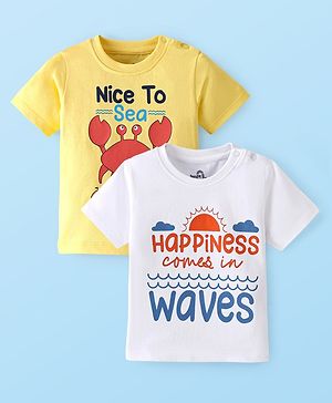 Doodle Poodle 100% Cotton Knit Half Sleeves Text Printed T-Shirt Pack of 2- Beige & white