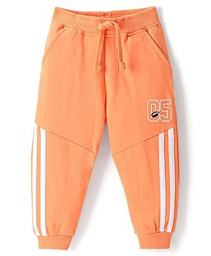 Babyhug Cotton Looper Full Length Lounge Pant With Number Print - Orange