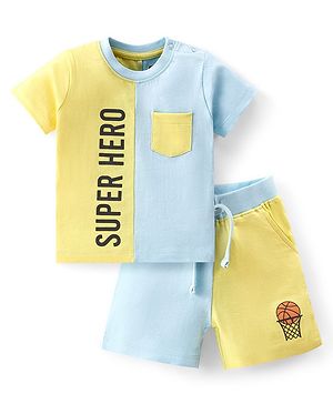 Babyhug 100% Cotton Single Jersey Knit Half Sleeves T-Shirt & Shorts Set Basketball Print - Multicolor
