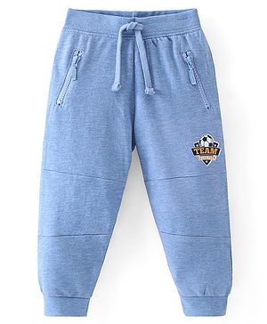 Babyhug Cotton Looper Knit Full Length Track Pant Soccer Ball Print - Blue