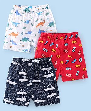 Babyhug Cotton Poplin Woven Boxer Car Print Pack of 3 - Multicolor
