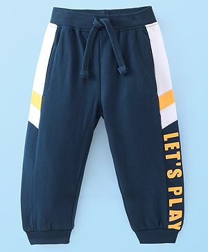 Babyhug Cotton Looper Full Length Lounge Pant With Text Print - Navy Blue