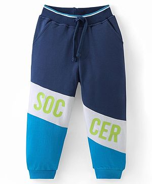 Babyhug Cotton Knit Full Length Lounge Pant with Text Print - Navy Blue