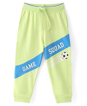 Babyhug Cotton Knit Full Length Lounge and Track Pant with Text Print - Limegreen