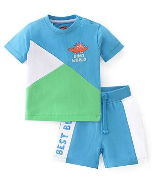 Babyhug 100% Cotton Knit Half Sleeves T-Shirt & Shorts Set Dino Print -Multicolour