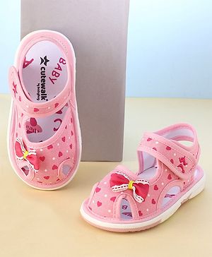 Cute Walk by Babyhug Velcro Closure Musical Sandals with Heart Print & Bow - Pink