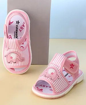 Cute Walk by Babyhug Velcro Closure Musical Sandals With Elephant Applique - Pink