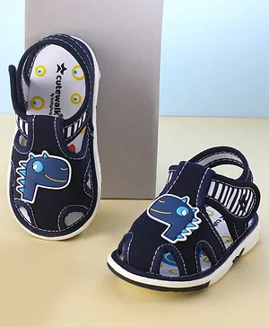 Cute Walk by Babyhug Open Toe Sandals with Velcro Closure Dino Patch - Blue
