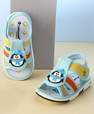 Cute Walk by Babyhug Open Toe Sandals with Velcro Closure Penguin Patch - Blue
