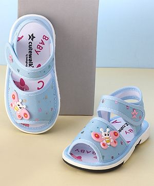 Cute Walk by Babyhug Velcro Closure Musical Sandals Butterfly Applique - Blue