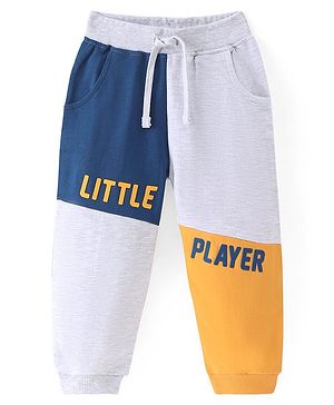 Babyhug Cotton Looper Knit Full Length Cut & Sew Lounge Pant with Text Print - Grey