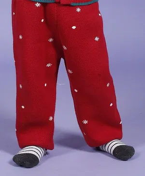 Greendeer 100% Cotton Snowflakes Designed Jacquard Diaper Pants - Cherry Red