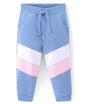 Babyhug Cotton Looper Knit Full Length Lounge Pant with Cut & Sew Detailing - Blue