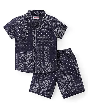 Babyhug 100% Viscose Woven Half Sleeves Shirt and Shorts Set Ethnic Print - Blue