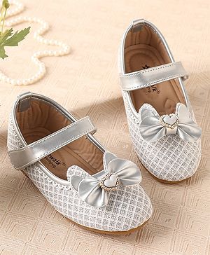 Cute Walk by Babyhug Ballerinas with Velcro Closure & Bow Applique-  Sliver