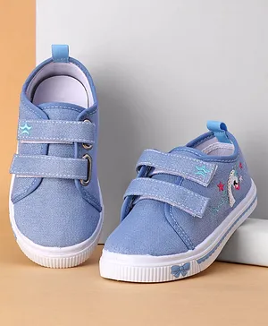 Cute Walk by Babyhug Velcro Closure Casual Shoes With Flower Applique- Blue main image 0