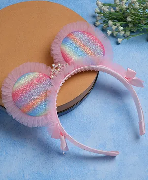Stol'n Rainbow Ear Detailed Glitter Crown Design Hair Band - Pink