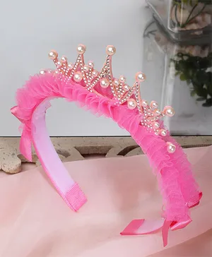 Stol'n Pearl Embellished Crown Design Hair Band - Dark Pink