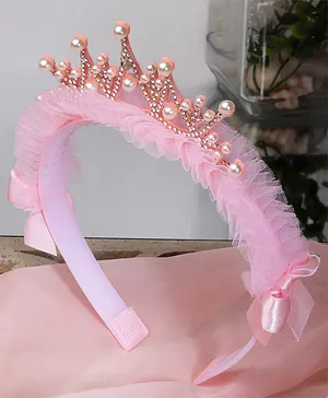 Stol'n Pearl Embellished Crown Design Hair Band - Pink