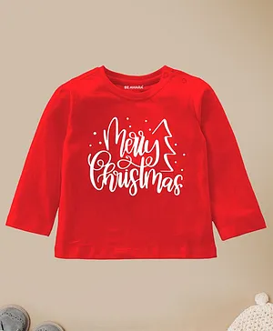 Be Awara Christmas Theme Full Sleeves Merry Christmas Text Printed Cotton Tee - Red