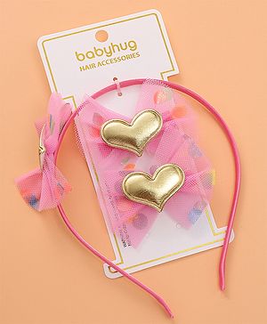 Babyhug Hair Accessories Combo Set with Heart & Bow Applique Free Size   -  Multicolor