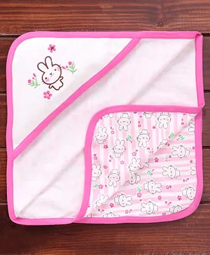 Pink Rabbit Interlock Cotton Knit Hooded Towel & Wrappers Little Bunny Print L 81.28 x B 81.28 cm - White