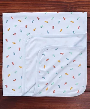 Pink Rabbit Interlock Cotton Knit Towel & Wrappers Vehicle Print L 81.28 x B 81.28 cm - Light Blue