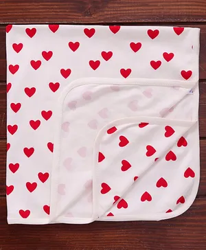 Pink Rabbit Interlock Cotton Knit Towel & Wrappers Heart Print L 81.28 x B 81.28 cm - White