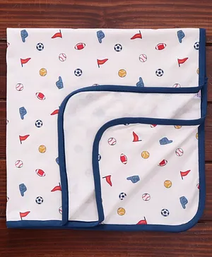 Pink Rabbit Interlock Cotton Knit Towel & Wrappers Football Print L 81.28 x B 81.28 cm - White