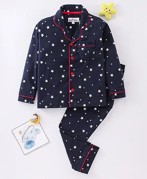 Nite Flite Full Sleeves Stars Printed Coordinating Night Suit - Navy Blue