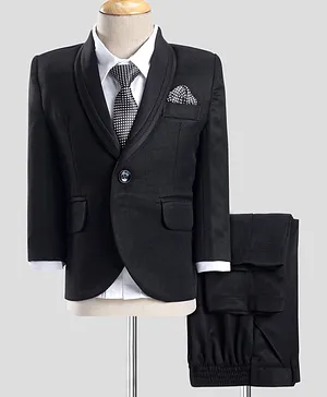 Robo Fry Full Sleeves Jacquard Design Party Suit with Tie - Black