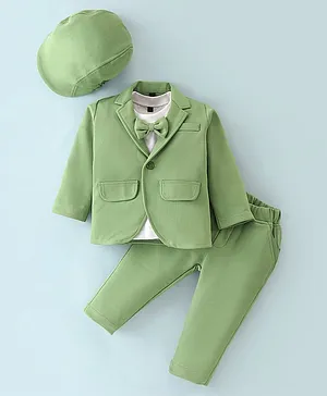 Robo Fry Knit to Woven Full Sleeves Party Suits With Cap Solid Colour - Green