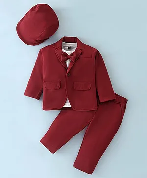 Robo Fry Knit to Woven Full Sleeves Party Suits With Cap Solid Colour - Maroon