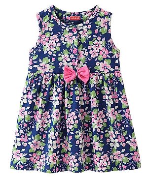 Babyhug Cotton Jersey Knit Sleeveless Frock Floral Print - Blue