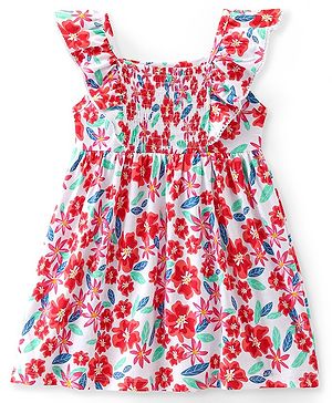 Babyhug Cotton Jersey Knit Sleeveless Frock Floral Print - White