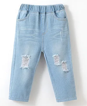 Kookie Kids Full Length Distressed & Washed Denim Jeans - Blue