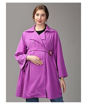 The Mom Store Full Sleeves Solid Maternity Trench Coat With Nursing Access - Lavender