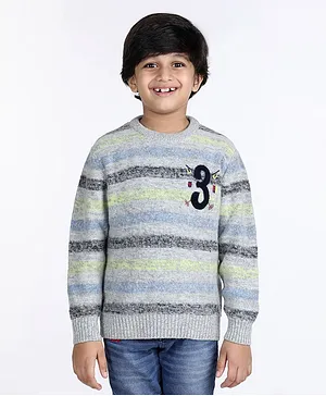 Wingsfield  Full Sleeves Number  Embroidered Pullover Sweater - Grey