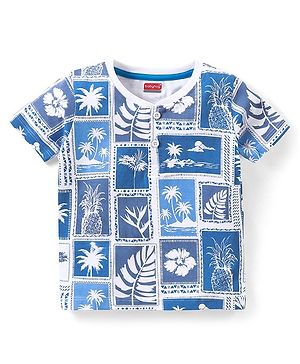 Babyhug Cotton Knit Half Sleeves T-Shirt with Beach Theme Print - White