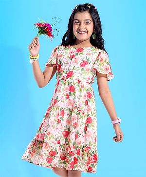 Pine Kids Cotton Woven Half Sleeve Frock with Floral Print - Multicolor