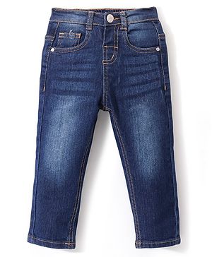 Babyhug Denim  Full Length with Stretch  Washed Jeans - Dark Blue