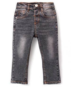 Babyhug Denim  Full Length with Stretch  Washed Jeans - Charcoal